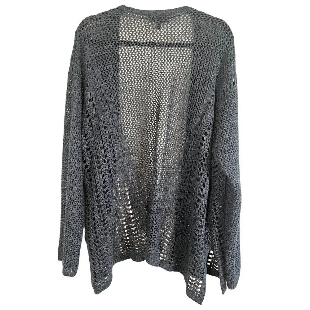 Lane Bryant Sweater Women 22 Blue Knit Beach Neutral Coverup Summer Office Cozy